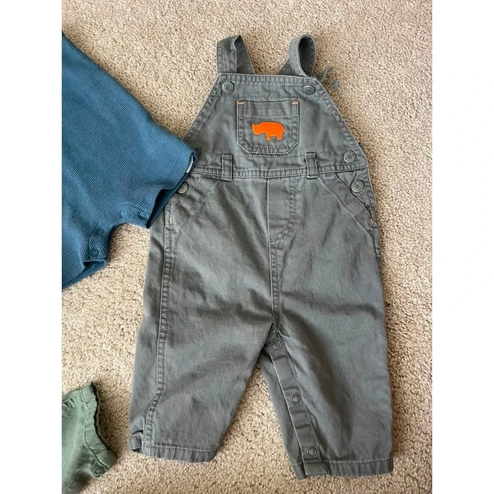 Carter's Disney Pi Baby Boy Lot 6-9M Overalls Mickey Mouse Romper Waffle Knit - Picture 3 of 7